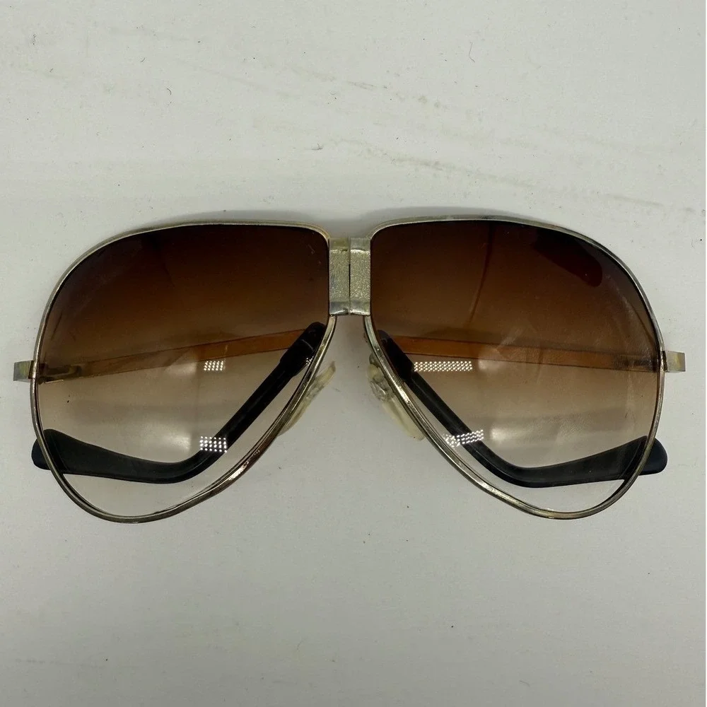 Vintage Motorcraft folding Sunglasses Aviator Gold Metal Frame carrying case‎
